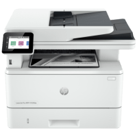 HP LaserJet Pro MFP 4103fdw printer, front view, paper tray open.