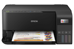 Epson EcoTank ET-2830 printer, front view, paper tray open. 