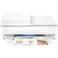 HP Envy 6452e printer, front view, paper tray open.