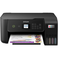 Epson EcoTank ET-2821 printer, front view, paper tray open.
