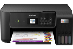 Epson EcoTank ET-2821 printer, front view, paper tray open.
