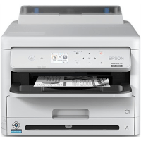 Epson WorkForce Pro WF-M5399 printer, front view, paper tray open.