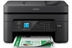 Epson Workforce WF-2930 printer, front view, paper tray open.
