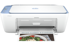 HP DeskJet 4222e printer, front view, paper tray open.