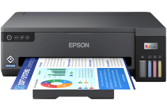 Epson EcoTank L11050 printer, front view, paper tray open.