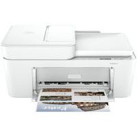 HP DeskJet 4220e printer, front view, paper tray open.