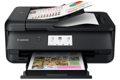 Canon TS9520a printer, front view, paper tray open.