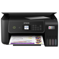 Epson ET-2870 printer, front view, paper tray open.