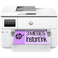 HP OfficeJet Pro 9730e printer, front view, paper tray open.