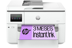 HP OfficeJet Pro 9730e printer, front view, paper tray open.