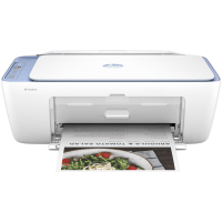 HP DeskJet 2822e printer, front view, paper tray open.