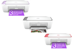 HP DeskJet 2842e printer, front view, paper tray open.