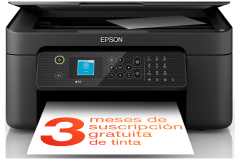 Epson WorkForce WF-2910 printer, front view, paper tray open.