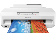 Epson Expression Photo XP-65 printer, front view, paper tray open.