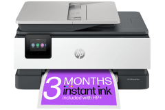 HP OfficeJet Pro 8132e printer, front view, paper tray open.
