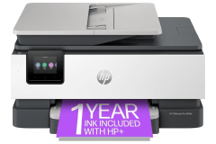 HP OfficeJet Pro 8139e printer, front view, paper tray open.