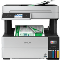 Epson EcoTank Pro ET-5150 printer, front view, paper tray open.