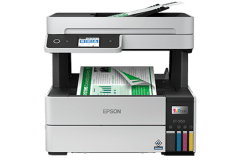 Epson EcoTank Pro ET-5150 printer, front view, paper tray open.